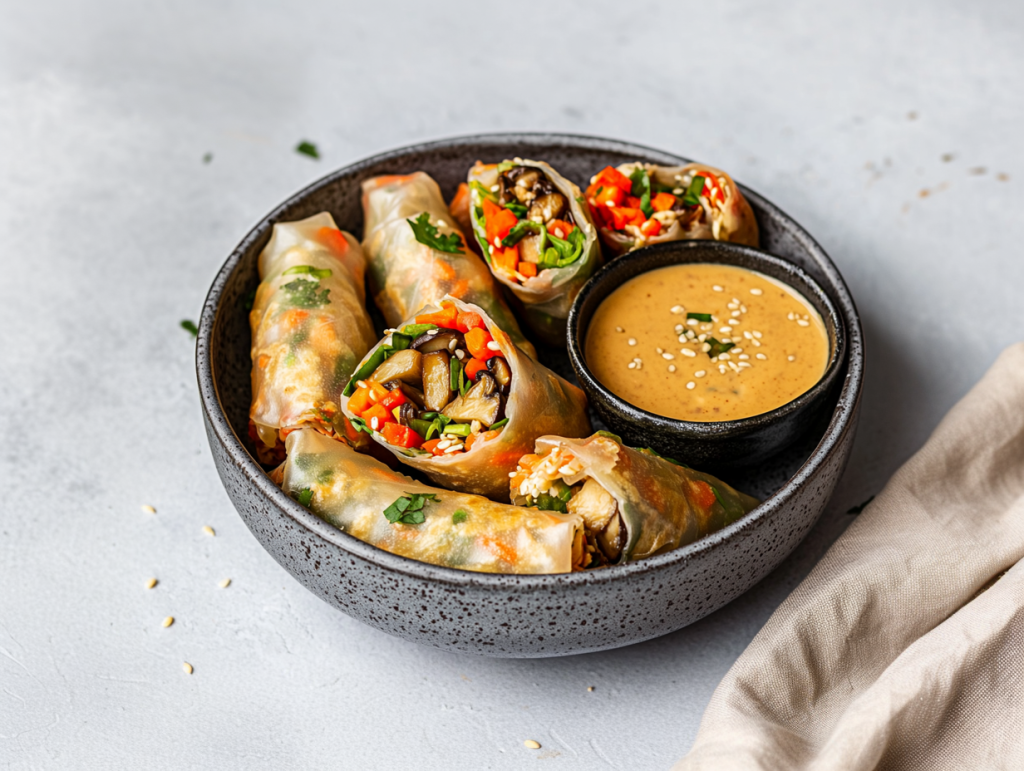 Spring Rolls με Φύλλα Ρυζιού & Ντιπ Φυστικοβούτυρο