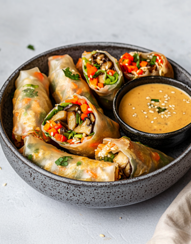 Spring Rolls με Φύλλα Ρυζιού & Ντιπ Φυστικοβούτυρο